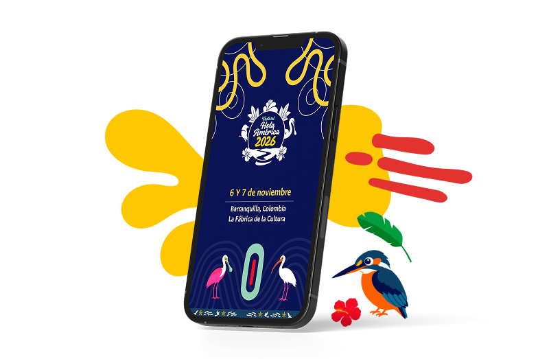 App oficial del Festival Hola América 2026 en un teléfono móvil